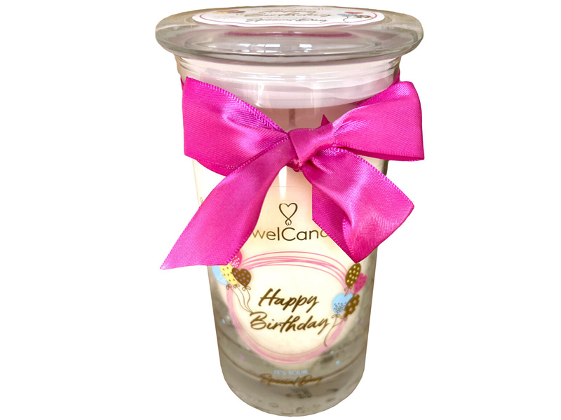 Juwelkerze Happy Birthday mit Halskette silber Jewelcandle 120h Cupcake Duft
